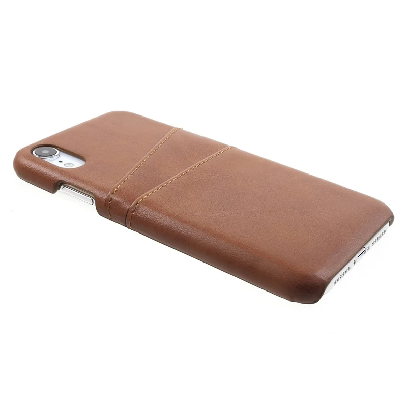 Double Card Slots Holders PU Leather Coated PC Cell Phone Casing for iPhone XR 6.1-inch - Coffee