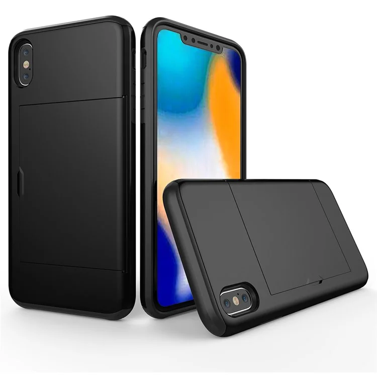 Kunststoff + TPU Hybrid-Abdeckung mit Kartenschlitz für iPhone Xs Max 6.5-Zoll - Schwarz