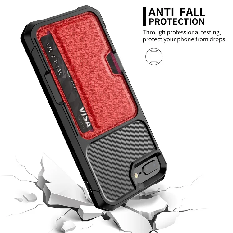 PC TPU Com Revestimento de Couro PU Shell Híbrido Para Iphone 8 Plus / 7 Plus / 6s Plus / 6 Plus - Vermelho