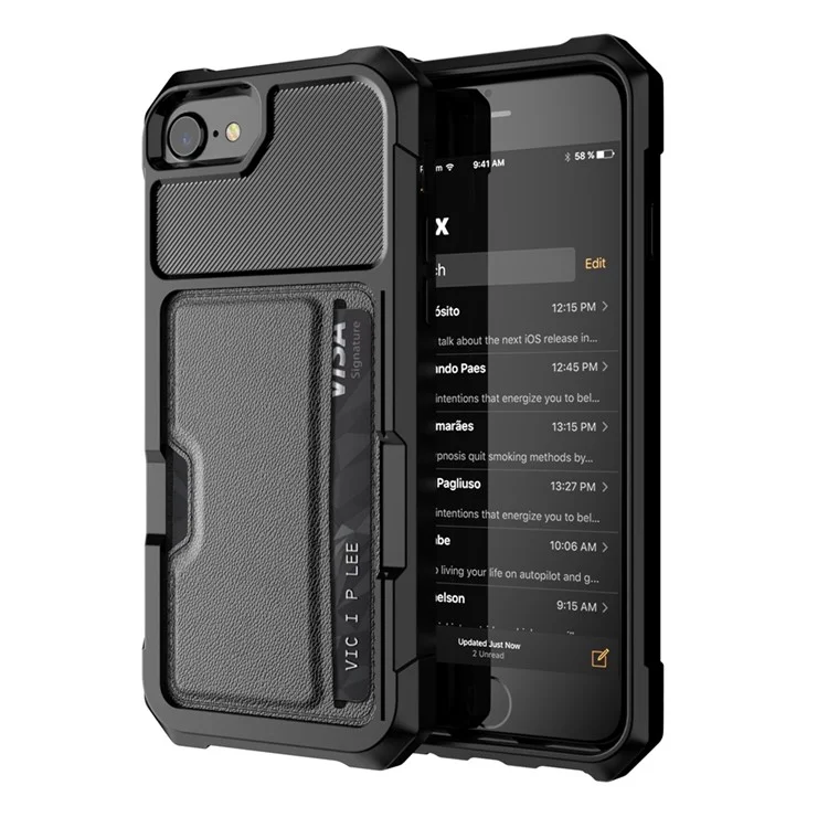 accesorio de caja de teléfonos celulares híbridos recubiertos de cuero pu con kickstand para iphone 8 / 7 / 6s / 6 / se (2020) / se (2022) 4.7 pulgadas - negro