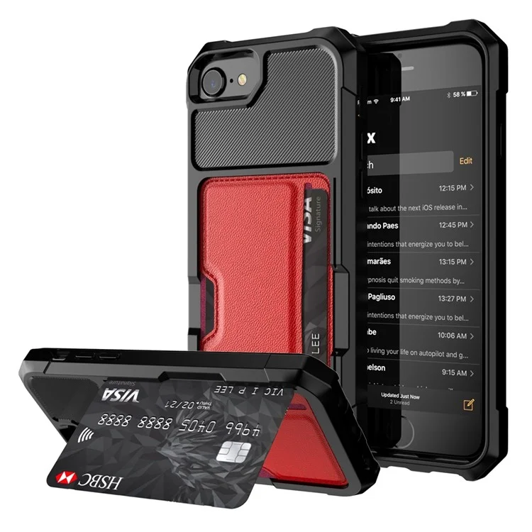 PU Leather Coated Hybrid Cell Phone Case Accessory with Kickstand for iPhone 8 / 7 / 6s / 6 / SE (2020) / SE (2022) 4.7-inch - Red