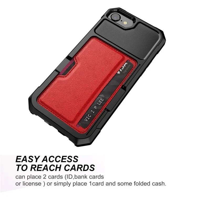 PU Leather Coated Hybrid Cell Phone Case Accessory with Kickstand for iPhone 8 / 7 / 6s / 6 / SE (2020) / SE (2022) 4.7-inch - Red