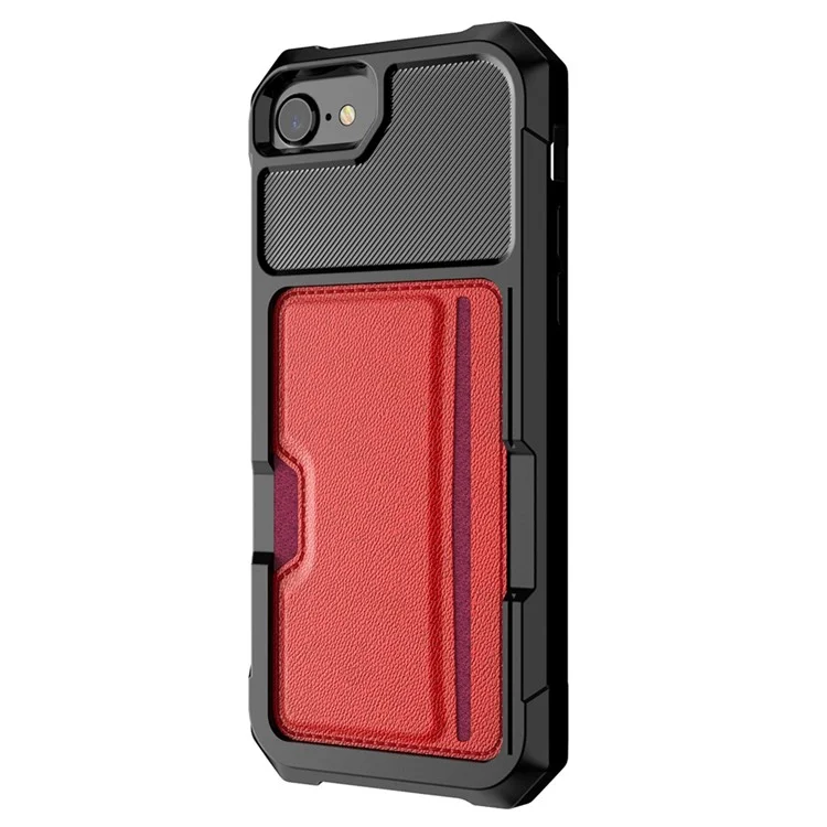 PU Leather Coated Hybrid Cell Phone Case Accessory with Kickstand for iPhone 8 / 7 / 6s / 6 / SE (2020) / SE (2022) 4.7-inch - Red