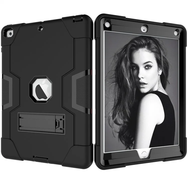 Pour IPad 9,7-pouces (2018) / IPad 9,7-pouces (2017) BI-Color PC Tablette Silicone Case Couverture Hybride Anti-goutte - Tout Noir