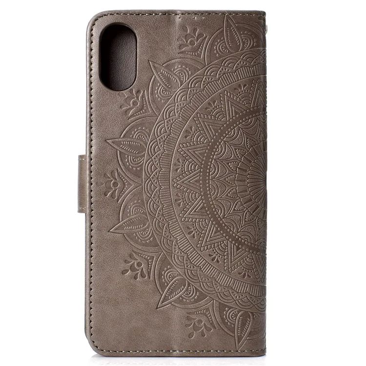 Imprinted Mandala Pattern Wallet Leather Case for iPhone XS Max 6.5 inch - Grey