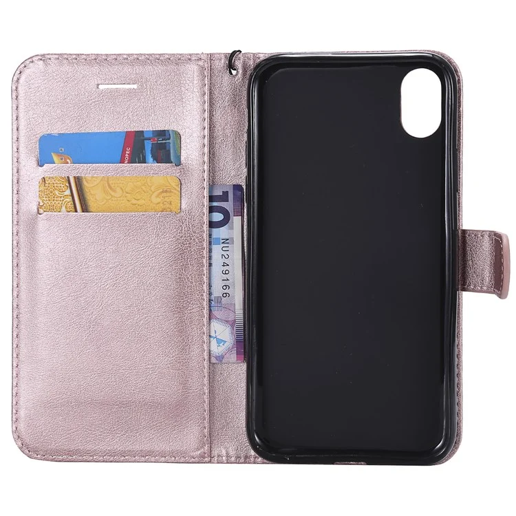For iPhone XR 6.1 inch Wallet Leather Magnetic Mobile Phone Case with Stand - Rose Gold