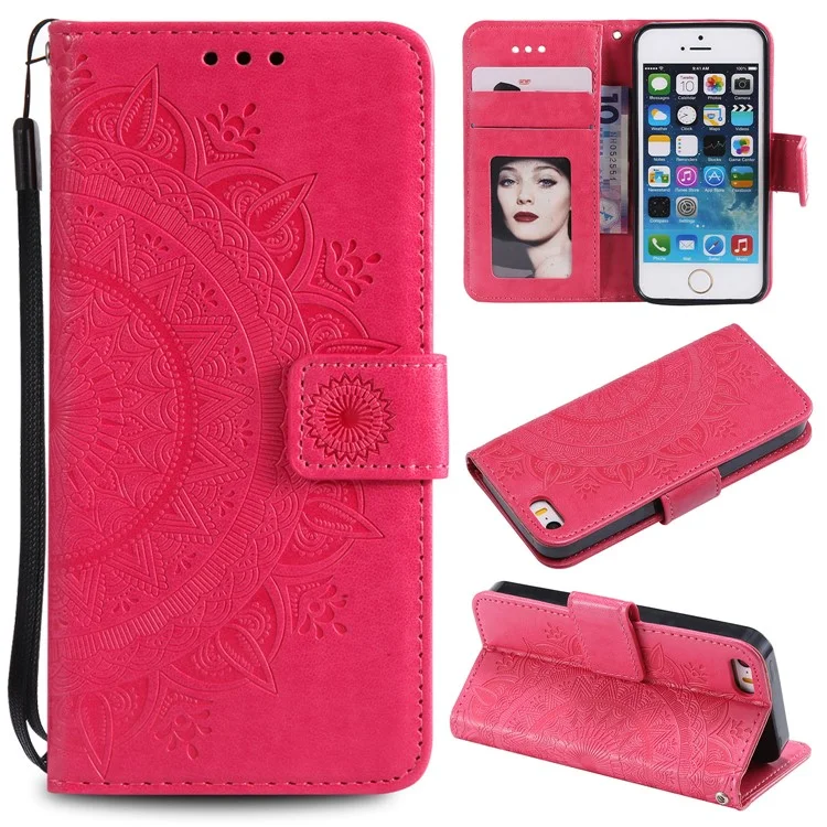 Mandala Imprimé PU PU Cuir Protection Téléphone Téléphone Pour Iphone se / 5s / 5 - Rose