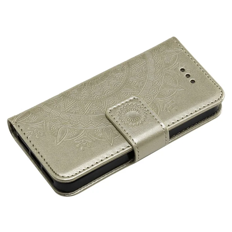 Estuche de Protección de Cuero PU de Patrón de Mandala Impreso Para Iphone Se/5s/5 - Oro