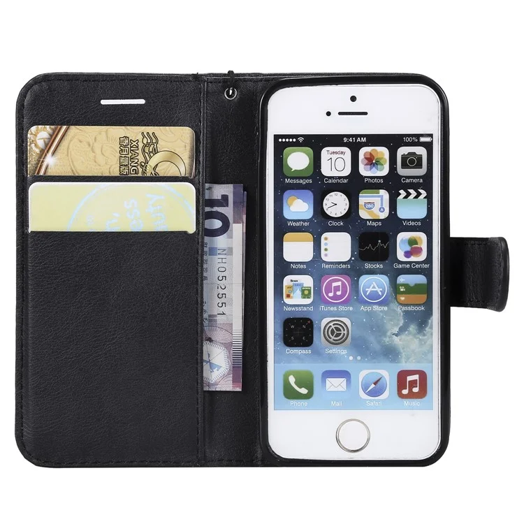 KT Leather Series-2 Carteira Caso de Couro Para Iphone Se/5s/5 - Preto