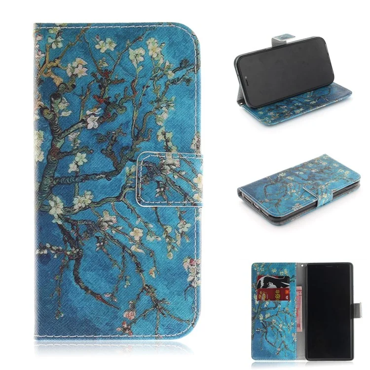 Modèle D'impression de Portefeuille en Cuir Couvercle Pour Iphone XR 6,1 Pouces - Arbre Avec Des Fleurs