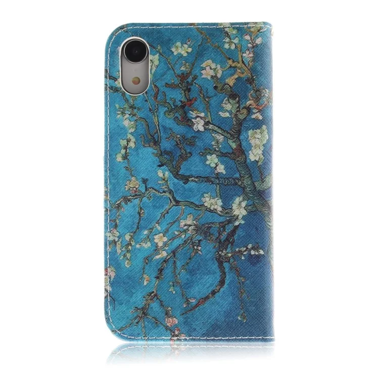 Modèle D'impression de Portefeuille en Cuir Couvercle Pour Iphone XR 6,1 Pouces - Arbre Avec Des Fleurs