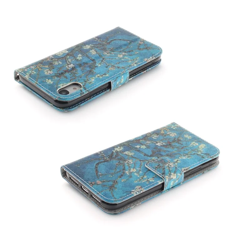 Modèle D'impression de Portefeuille en Cuir Couvercle Pour Iphone XR 6,1 Pouces - Arbre Avec Des Fleurs