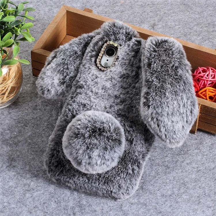 Pour iPhone XR 6.1 pouces Mignon Lapin Bunny Warm Fur Soft TPU Mobile Cover - Gris Foncé