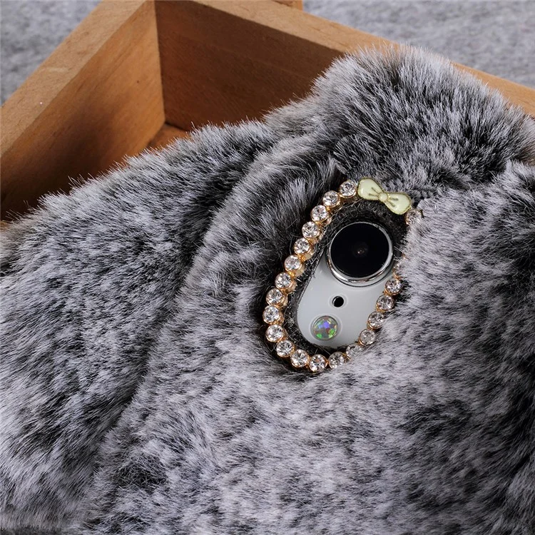 Pour iPhone XR 6.1 pouces Mignon Lapin Bunny Warm Fur Soft TPU Mobile Cover - Gris Foncé