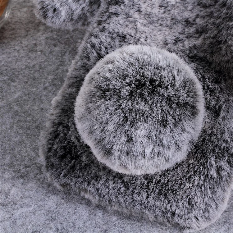 Pour iPhone XR 6.1 pouces Mignon Lapin Bunny Warm Fur Soft TPU Mobile Cover - Gris Foncé