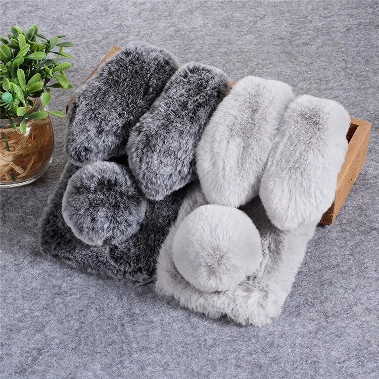 Pour iPhone XR 6.1 pouces Mignon Lapin Bunny Warm Fur Soft TPU Mobile Cover - Gris Foncé