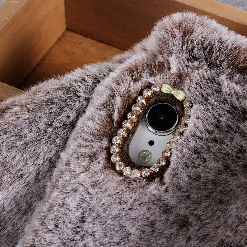 Cute Rabbit Bunny Warm Fur Soft TPU Mobile Case Shell for iPhone XR 6.1 inch - Coffee