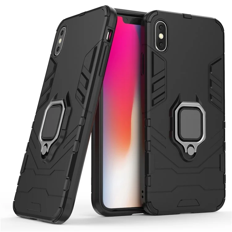 Coole Schutzring-Halterung Ständer PC TPU Hybrid-Hülle für iPhone XS Max 6.5 Zoll - Schwarz