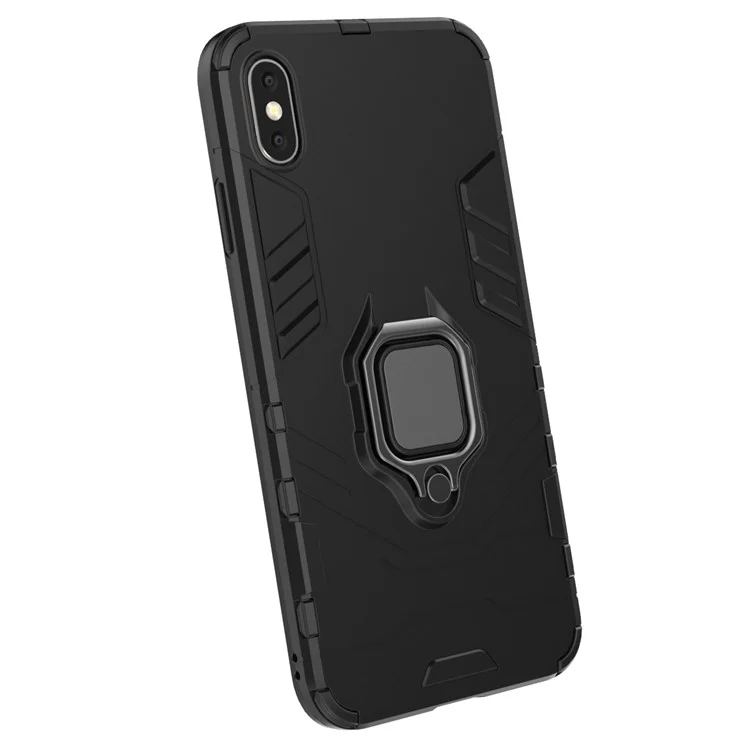 Cool Guard Ring Holder Kickstand PC TPU Hybrid Case for iPhone XS Max 6.5 inch - Black