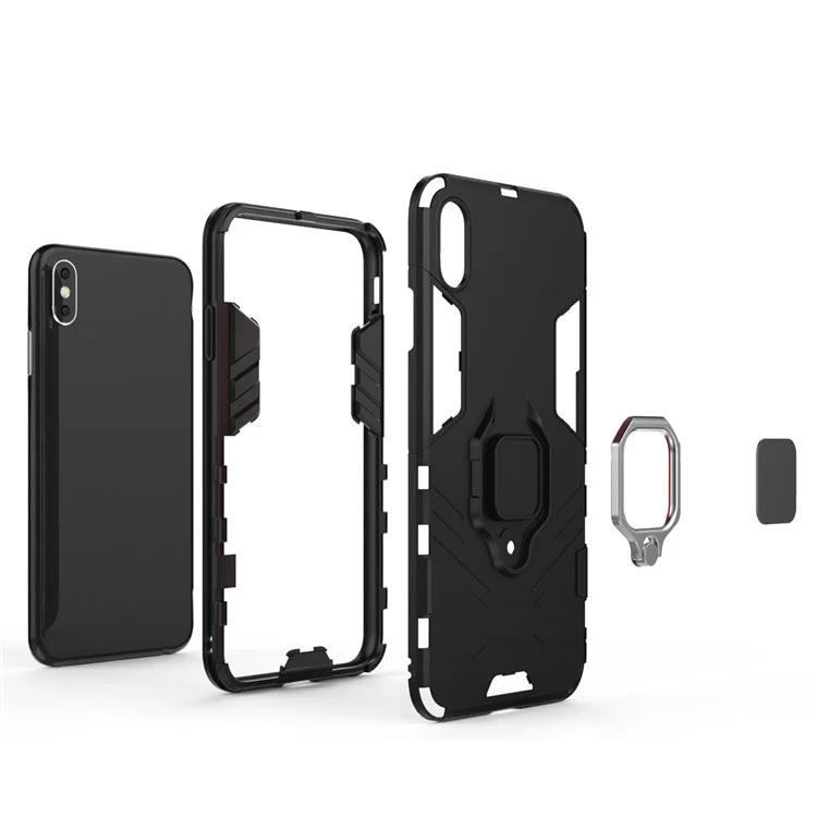 Cool Guard Ring Holder Kickstand PC TPU Hybrid Case for iPhone XS Max 6.5 inch - Black