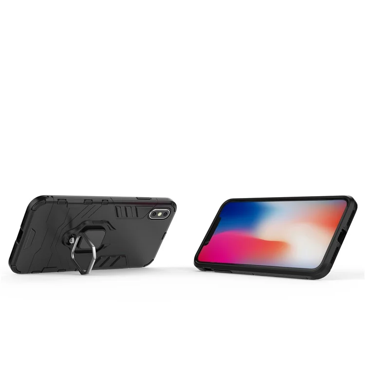 Coole Schutzring-Halterung Ständer PC TPU Hybrid-Hülle für iPhone XS Max 6.5 Zoll - Schwarz