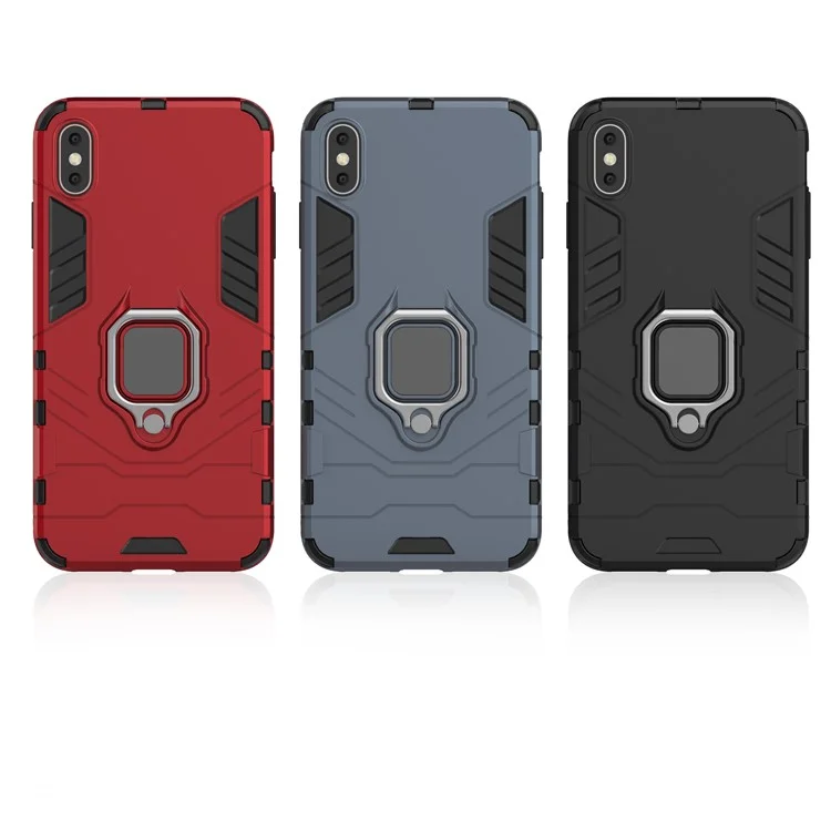 Coole Schutzring-Halterung Ständer PC TPU Hybrid-Hülle für iPhone XS Max 6.5 Zoll - Schwarz