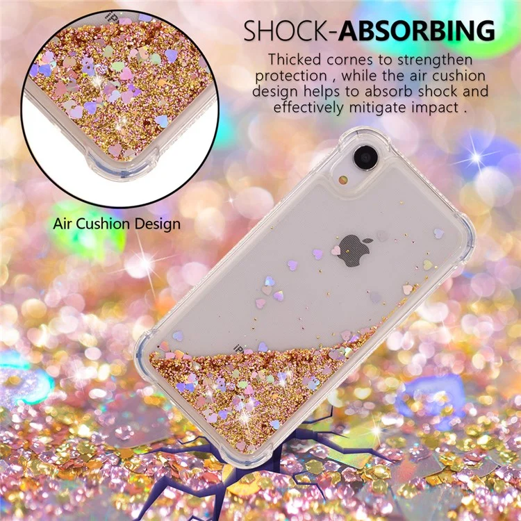 Funda de teléfono de TPU a prueba de golpes con polvo de brillo y arena movediza para iPhone XR 6.1 pulgadas - Oro