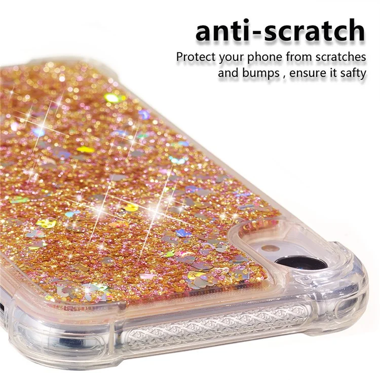 Funda de teléfono de TPU a prueba de golpes con polvo de brillo y arena movediza para iPhone XR 6.1 pulgadas - Oro