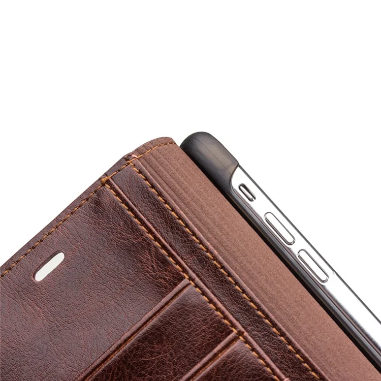 QIALINO Genuine Cowhide Leather Phone Case for iPhone XR 6.1 inch, Full Protection Folio Flip Wallet Mobile Cover - Brown