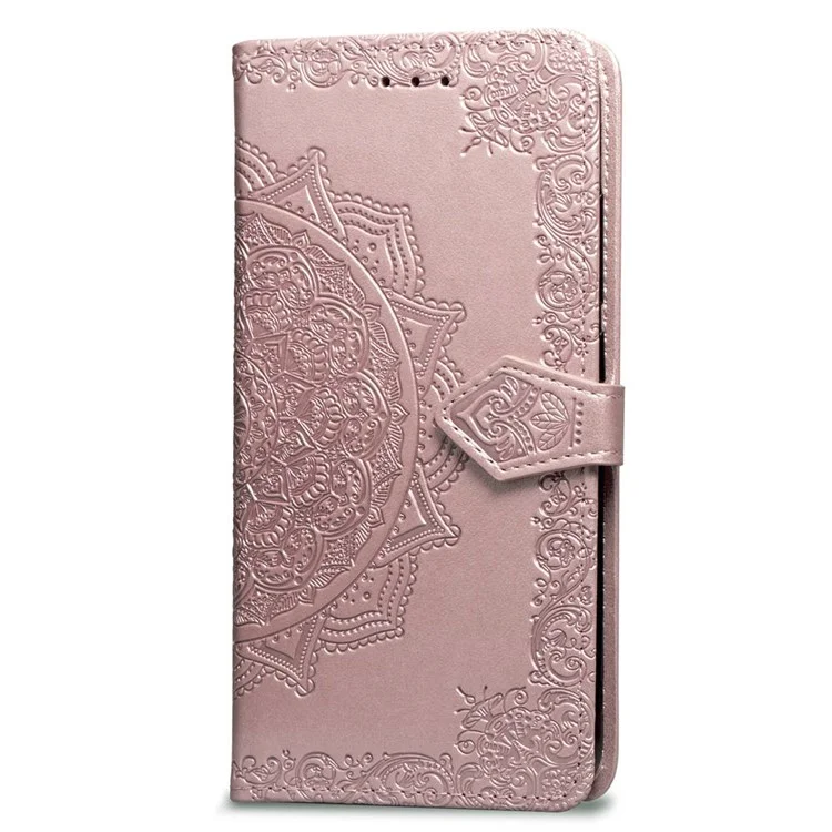Impreso Half Mandala Flower Cuero Cartera Soporte Carcasa De Teléfono Para IPhone XR 6.1 Pulgadas - Oro Rosa
