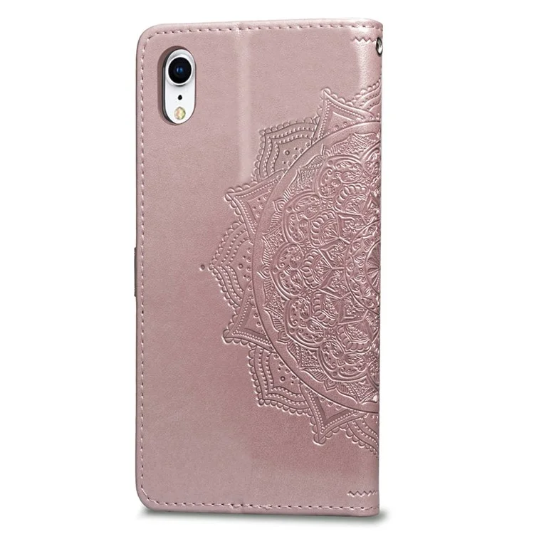 Impreso Half Mandala Flower Cuero Cartera Soporte Carcasa De Teléfono Para IPhone XR 6.1 Pulgadas - Oro Rosa