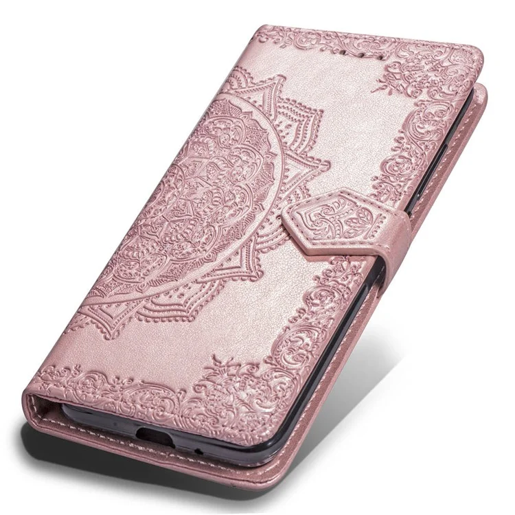 Impreso Half Mandala Flower Cuero Cartera Soporte Carcasa De Teléfono Para IPhone XR 6.1 Pulgadas - Oro Rosa