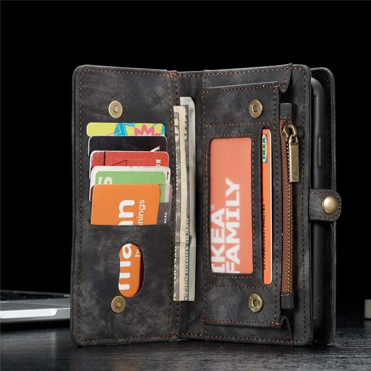 CASEME Vintage PU Leather Detachable 2-in-1 Multi-slot Wallet Casing for iPhone Xs 5.8 inch - Black