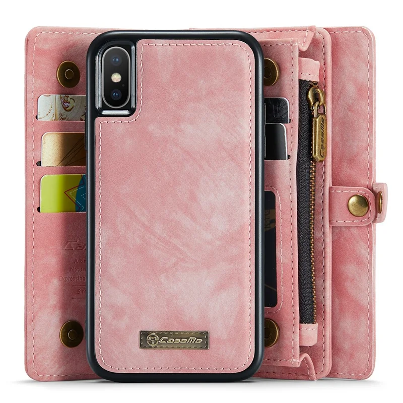 CASEME Vintage PU Leather Detachable 2-in-1 Multi-slot Wallet Casing for iPhone Xs Max 6.5-inch - Pink