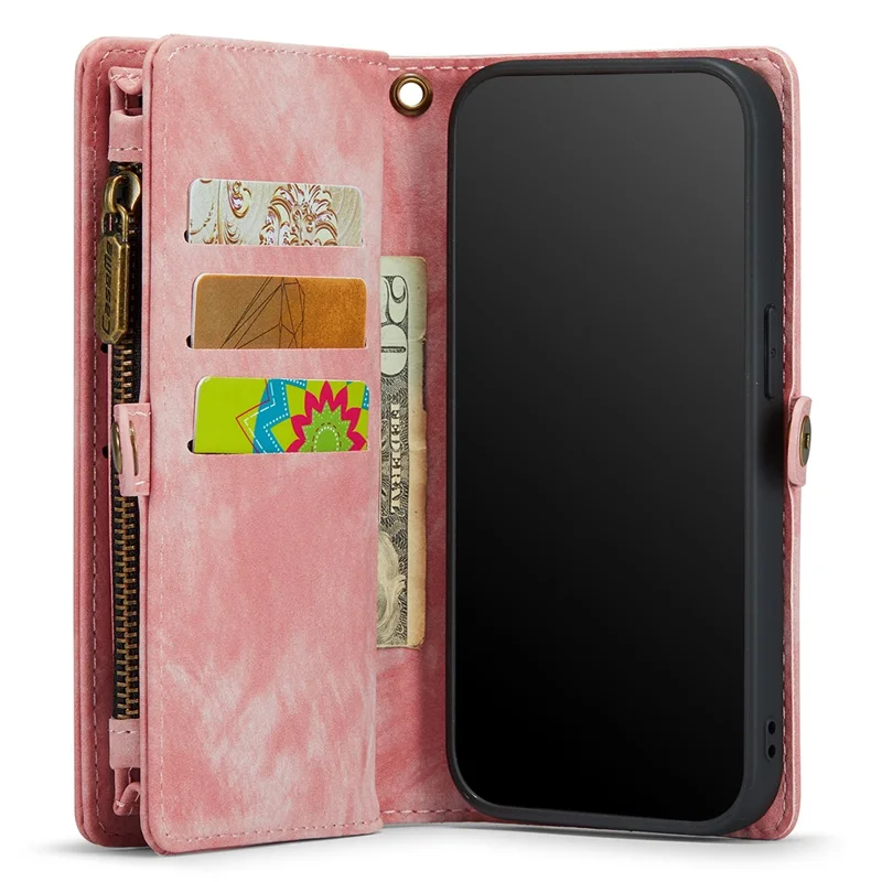 CASEME Vintage PU Leather Detachable 2-in-1 Multi-slot Wallet Casing for iPhone Xs Max 6.5-inch - Pink