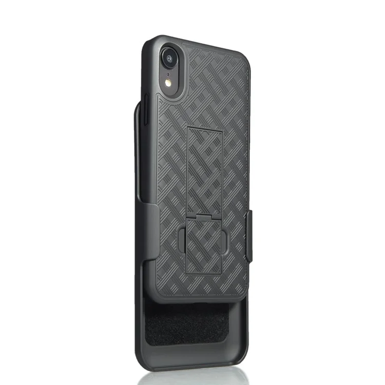 Per iPhone XR 6.1 pollici Woven Texture Swivel Belt Clip Holster PC + TPU Hybrid Case - Nero