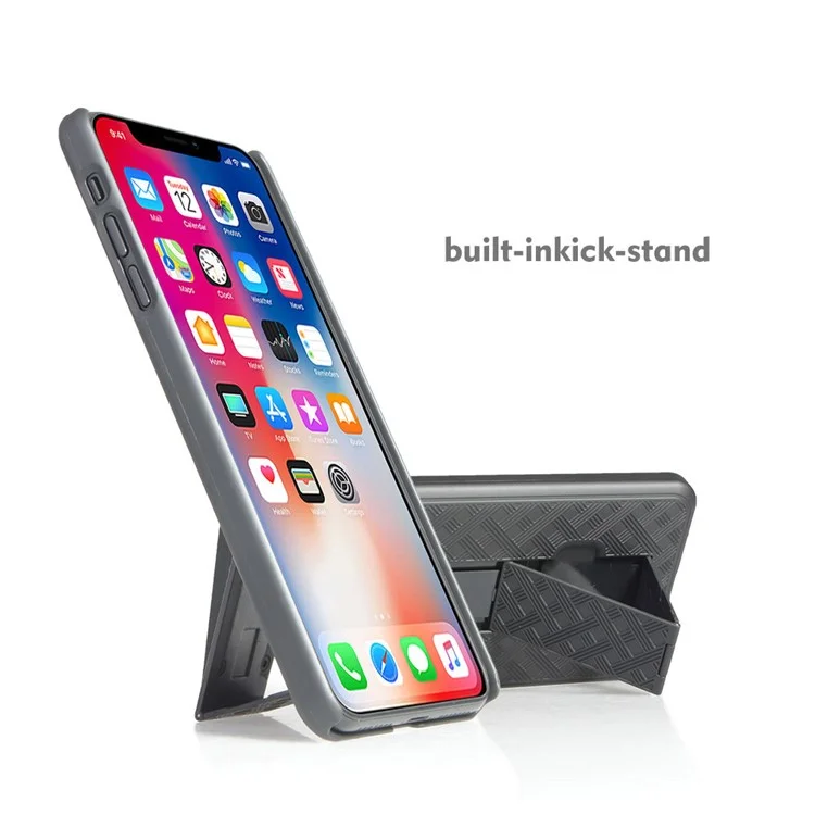 Per iPhone XR 6.1 pollici Woven Texture Swivel Belt Clip Holster PC + TPU Hybrid Case - Nero