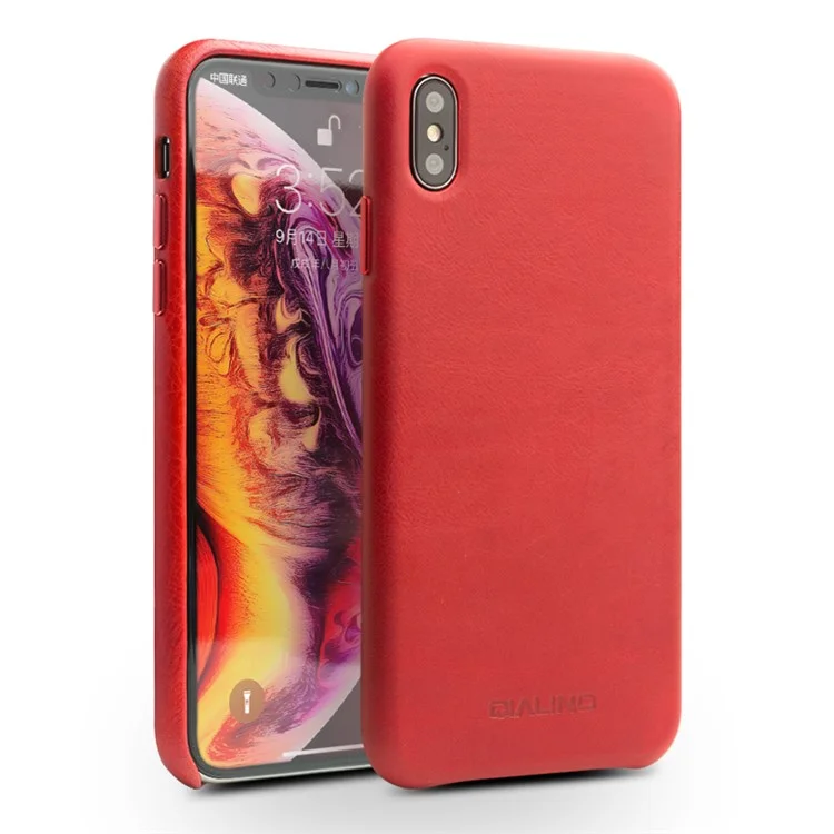 QIALINO Véritable Couverture De Téléphone PC Recouverte De Cuir Pour IPhone XS Max 6,5 Pouces - Rouge