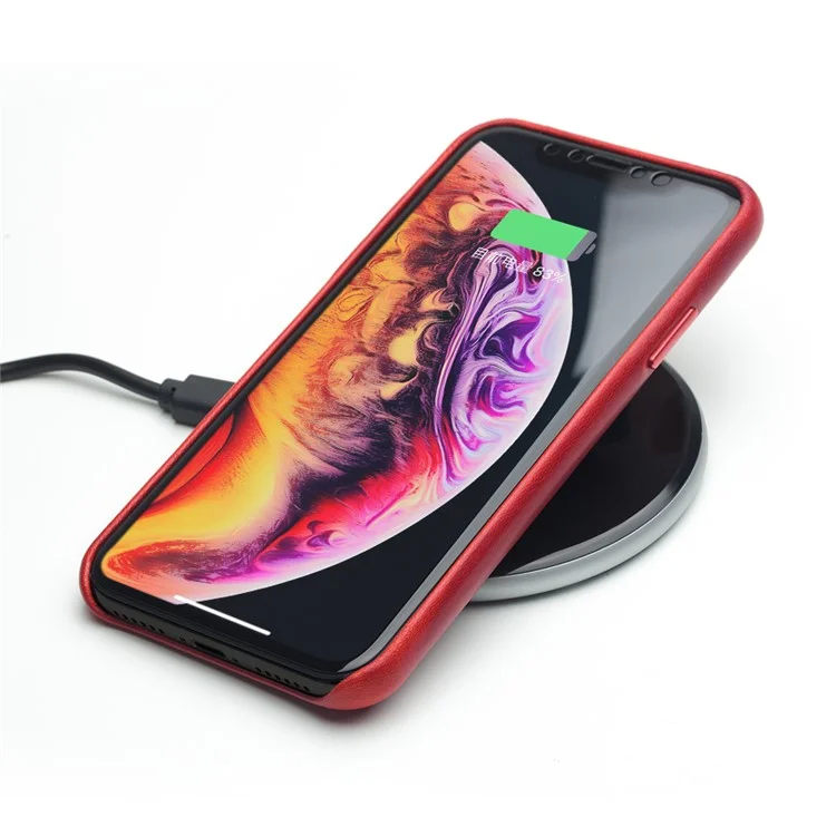 QIALINO Véritable Couverture De Téléphone PC Recouverte De Cuir Pour IPhone XS Max 6,5 Pouces - Rouge