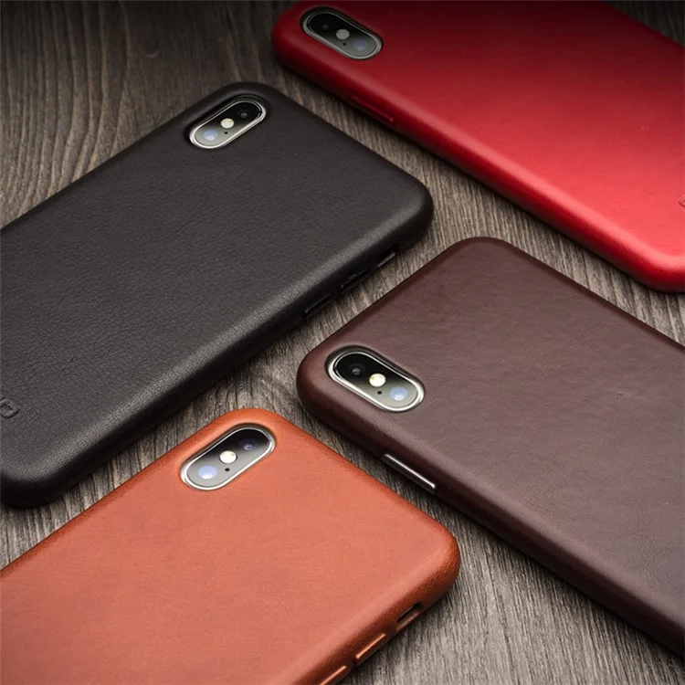 QIALINO Véritable Couverture De Téléphone PC Recouverte De Cuir Pour IPhone XS Max 6,5 Pouces - Rouge