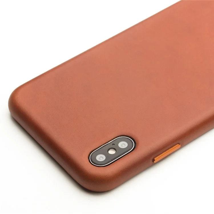 Corps De Téléphone Plastique Revêtu En Cuir Véritable Qialino Pour IPhone XS Max 6,5 Pouces - Marron