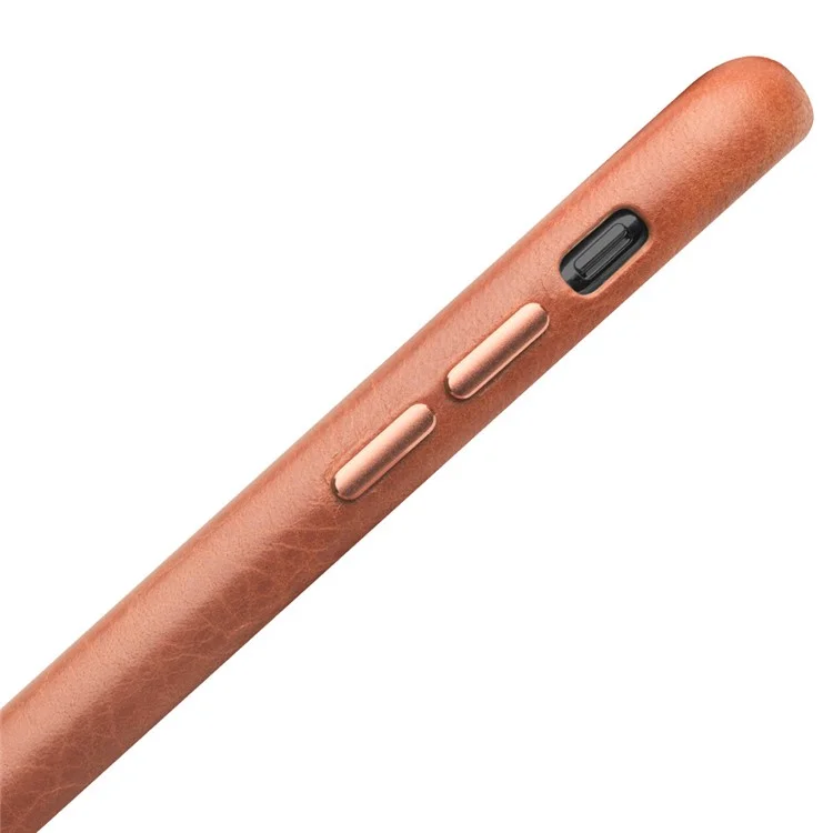 Corps De Téléphone Plastique Revêtu En Cuir Véritable Qialino Pour IPhone XS Max 6,5 Pouces - Marron