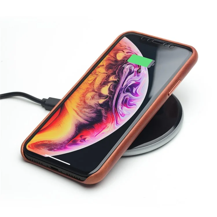 Corps De Téléphone Plastique Revêtu En Cuir Véritable Qialino Pour IPhone XS Max 6,5 Pouces - Marron