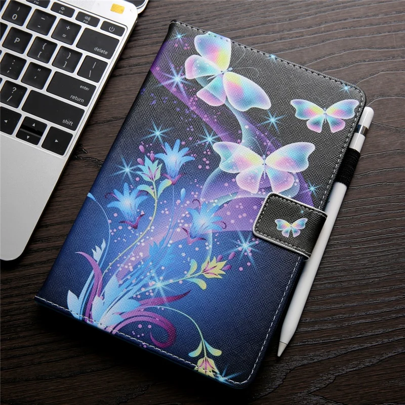Pattern Printing Leather Cover Wallet Stand Shell for iPad 9.7 (2018)/9.7 (2017)/Air 2/Air - Colorful Crystal Butterfly