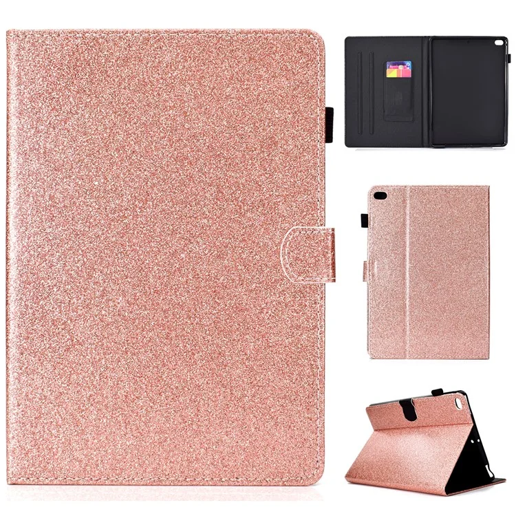 Porte-cartes en Poudre Flash PU en Cuir Stand Shell Pour Ipad 9,7 Pouces (2018) / 9,7 Pouces (2017) / Air 2 / Air - or Rose