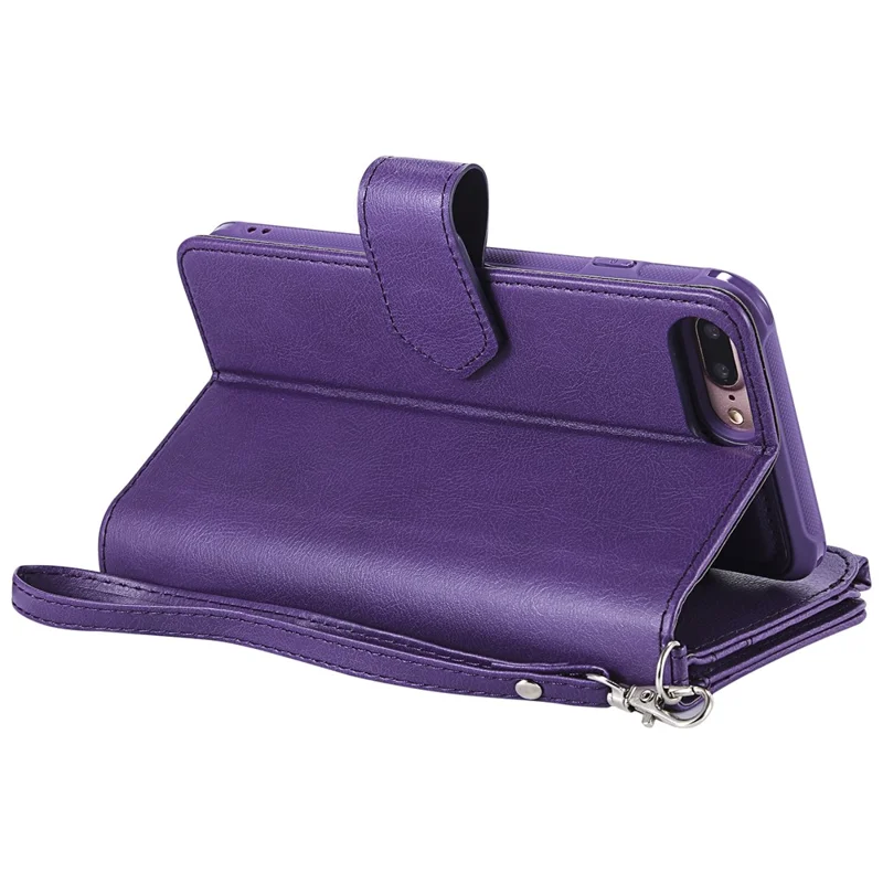 For iPhone 8 Plus / 7 Plus / 6s Plus / 6 Plus KT Multi-functional Series-4 Detachable 2-in-1 TPU + Zipper Wallet Stand Leather Portable Case - Purple
