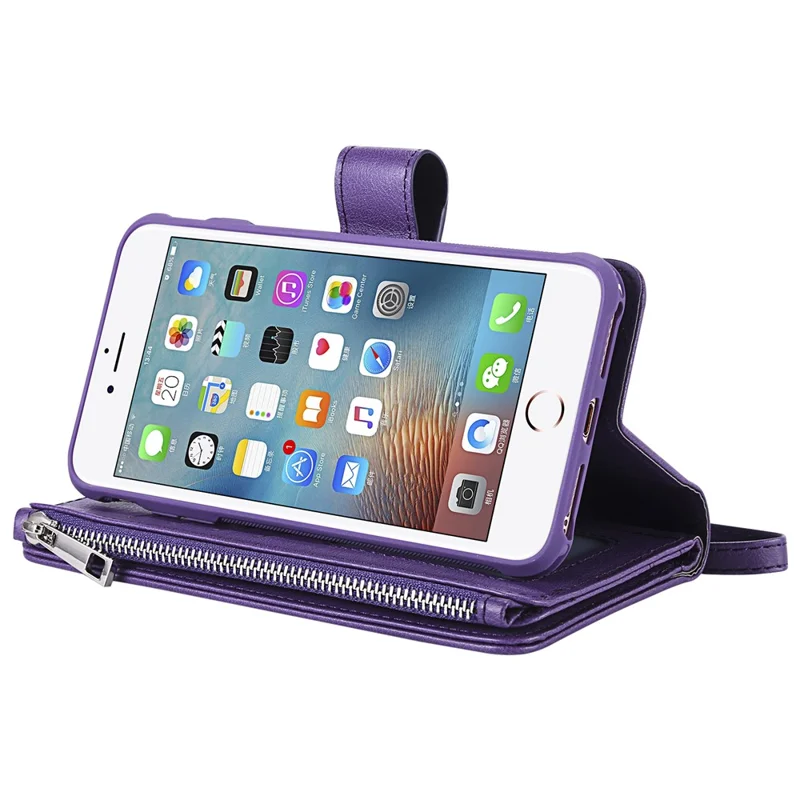 For iPhone 8 Plus / 7 Plus / 6s Plus / 6 Plus KT Multi-functional Series-4 Detachable 2-in-1 TPU + Zipper Wallet Stand Leather Portable Case - Purple