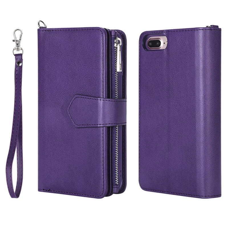 For iPhone 8 Plus / 7 Plus / 6s Plus / 6 Plus KT Multi-functional Series-4 Detachable 2-in-1 TPU + Zipper Wallet Stand Leather Portable Case - Purple