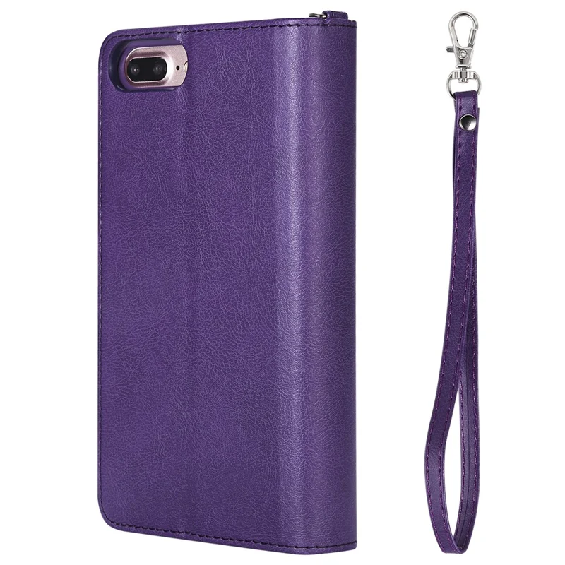 For iPhone 8 Plus / 7 Plus / 6s Plus / 6 Plus KT Multi-functional Series-4 Detachable 2-in-1 TPU + Zipper Wallet Stand Leather Portable Case - Purple