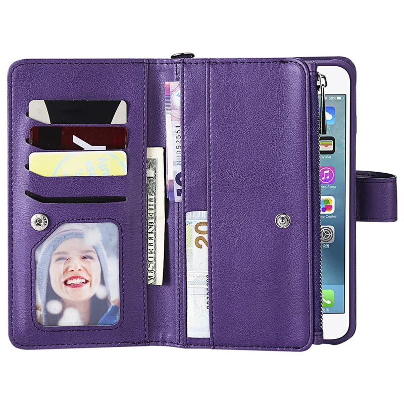 For iPhone 8 Plus / 7 Plus / 6s Plus / 6 Plus KT Multi-functional Series-4 Detachable 2-in-1 TPU + Zipper Wallet Stand Leather Portable Case - Purple